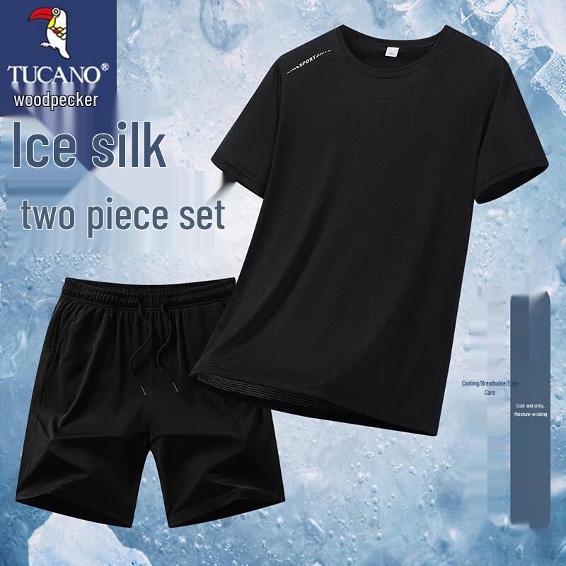 TUCANO Men s Ice Silk Short Sleeve Sport Two-Piece Set L