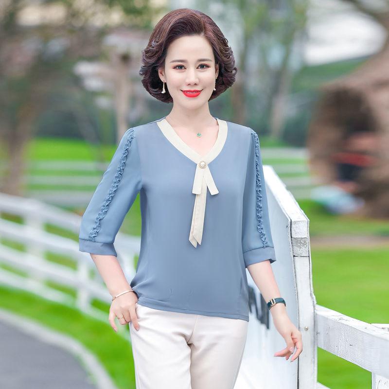 Women's Tops Mom's Summer Fashion Soft Shirt Short Sleeve Pullover Shirt Middle-aged Women