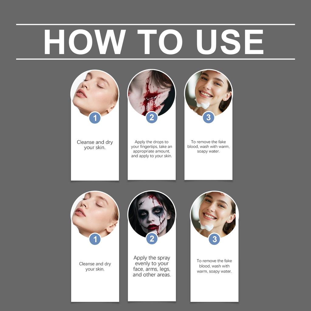 Halloween Simulation Fake Blood Set, Plasma Drop Spray Combination, Horror Makeup Special Effect Props,60ML