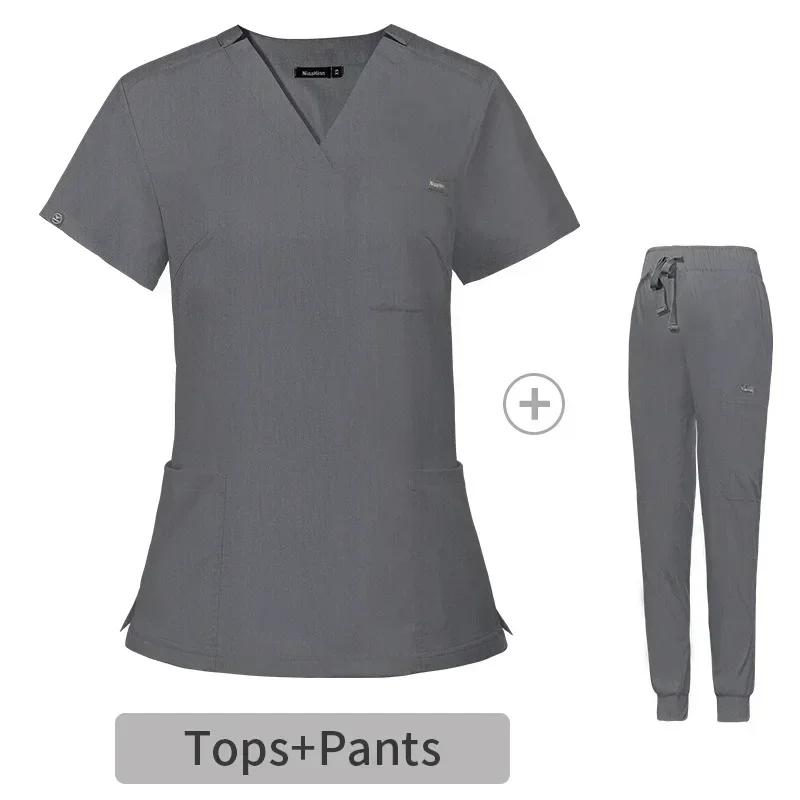 Men Scrubs Suit Plug Size Medical Uniforms V Neck Scrub Top Short Sleeve Pure Cotton Medical Pants Loose Nursing Workwear Doctor