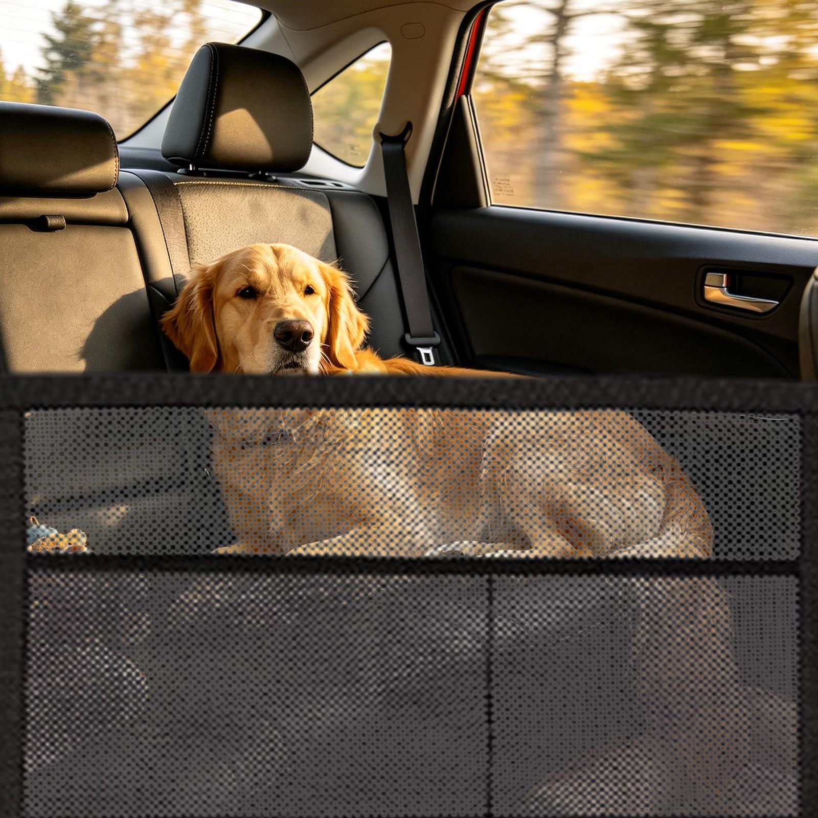 

Car Pet Barrier Net Backseat Divider Mesh Safety Guard with Storage Pouch Adjustable Straps for Vehicle Interior Protection One Size чёрный