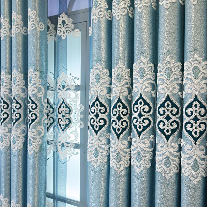Europeisk stil broderade gardiner vardagsrum balkong solskydd genomskinliga gardiner hängda färdiga mörkläggningsdörrgardin