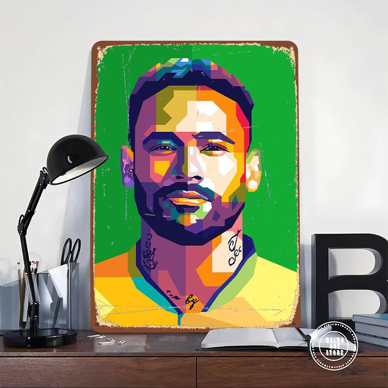Neymar Pop Art Portrait Printed Poster Customized Wall Art Retro Vintage Metal Tin Signs for Home Decoration Bedroom Decorations
