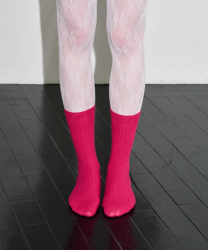 Meonseuinmeonseuaus Essential Ribbed Long Socks Bright Pink