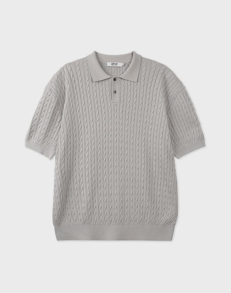 WORK ON BODY OFF Cool Bamboo Semi-Overfit Cable Collar Short Sleeve Knit [Gray]
