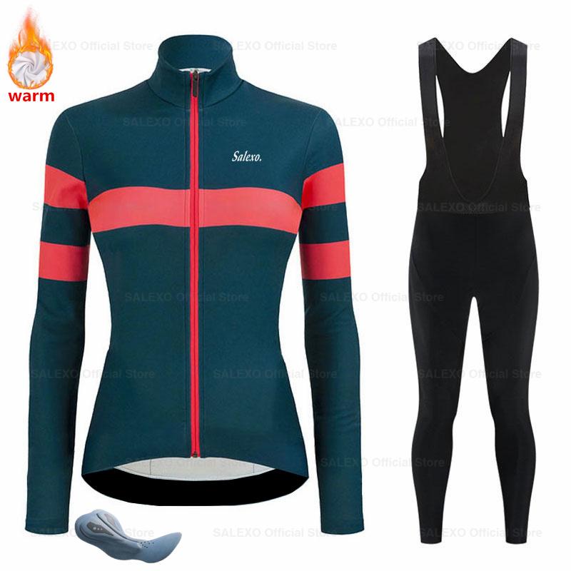 Salexo Winter Thermal Fleece Cycling Jersey Set Women Mountain Bike Clothes Wear Racing Bicycle Clothing Ropa Maillot Ciclismo
