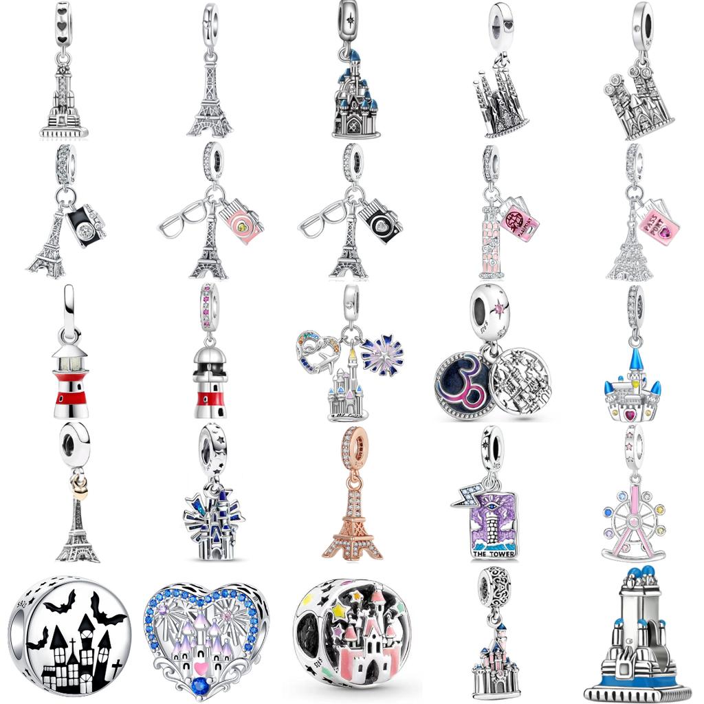 New Copper Architecture Castle Tower Ferris Wheel Charm Fit Original Pendant Bracelets Necklace Women Diy Jewelry