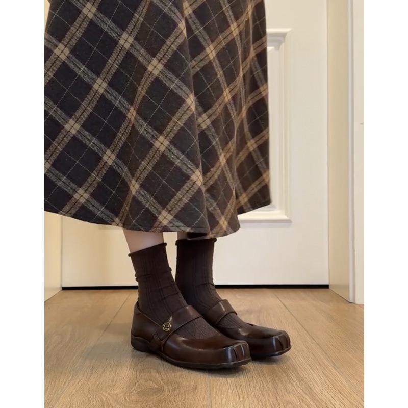 Sheepskin version~ Genuine leather retro camellia with Mary Jane small leather shoes women's spring and autumn new ballet shoes