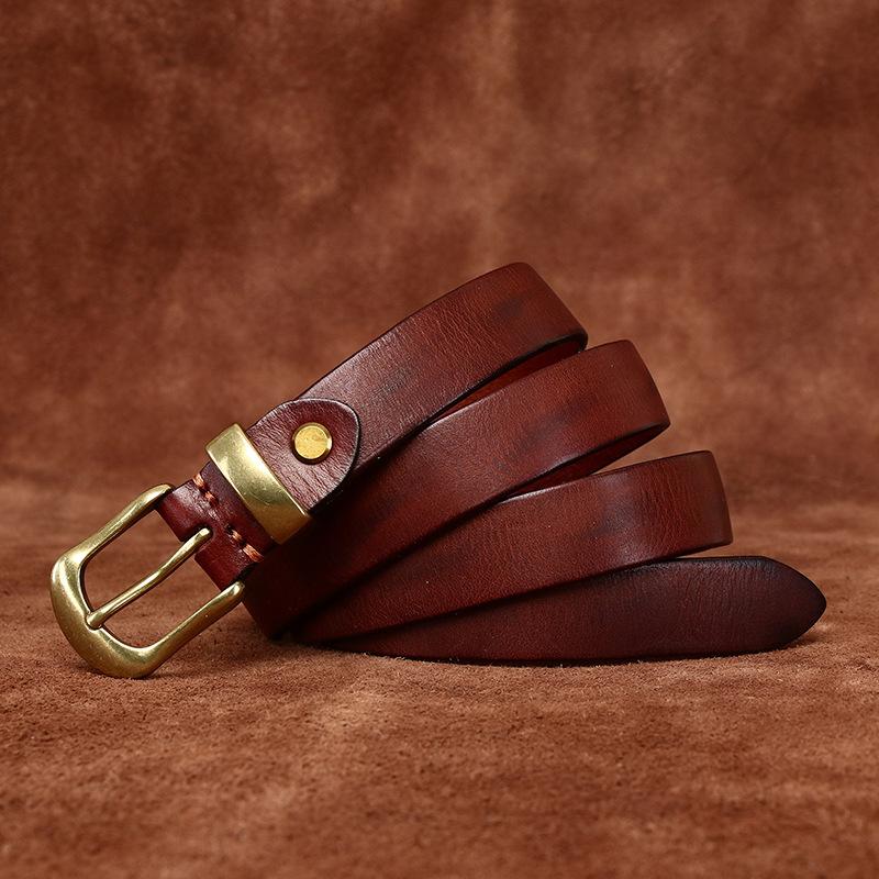 Women's Retro Rub Colored Distressed Pleated Washed Leather Belt Women's Genuine Leather Vegetable Tanning Leather Fashion Jeans Belt