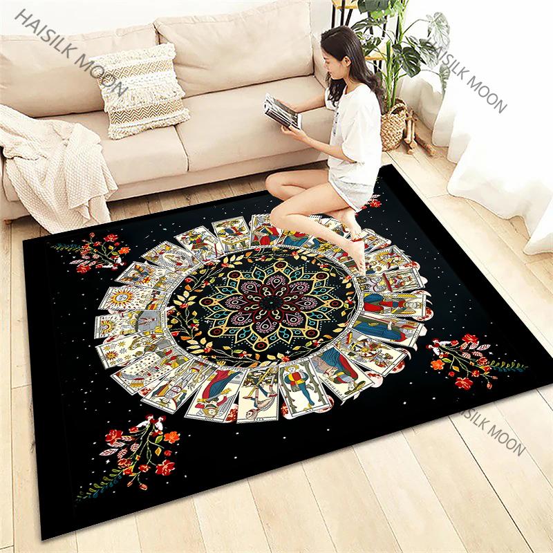 Sun Moon Flowers Tarot Printed Four Seasons Carpet Living Room Bedroom Sofa Office Large Area Decorative Mat Kids Play Rugs Gift