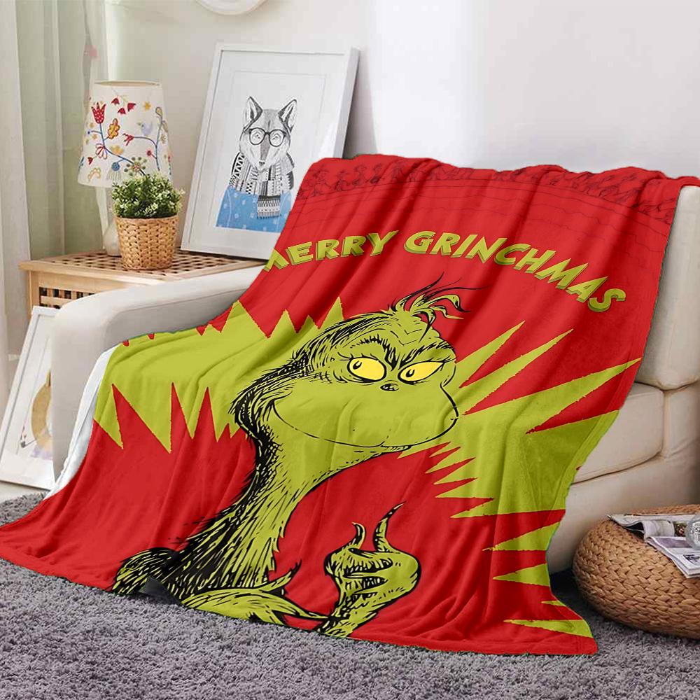 Grinch Christmas Card Blanket Soft Throw Blanket For Home Bedroom Bed Sofa Travel Office Solid Christmas Blanket