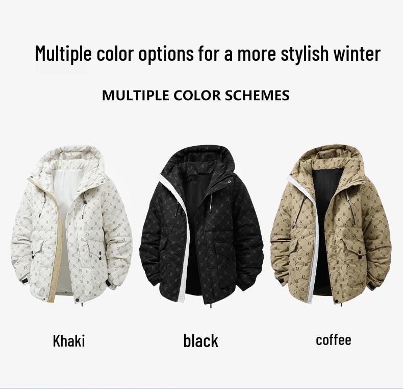 Men's 2025 Winter Down Jacket - French Style, Trendy Korean B-Print, White Duck Down Warm Outerwear.