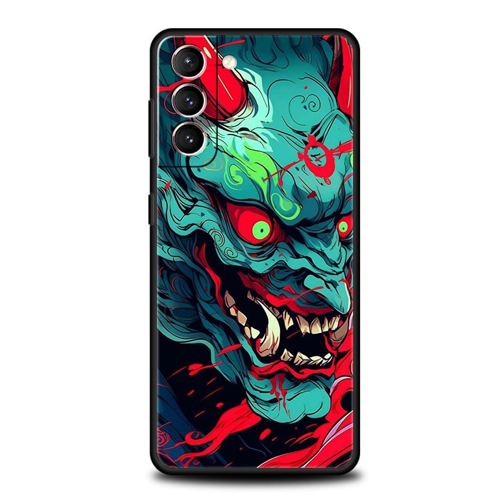 Japan Samurai Oni Mask Phone Case For Samsung Galaxy S26 Ultra S25 Plus S24 FE S23 S22 5G S21 S20 Cover Black Soft