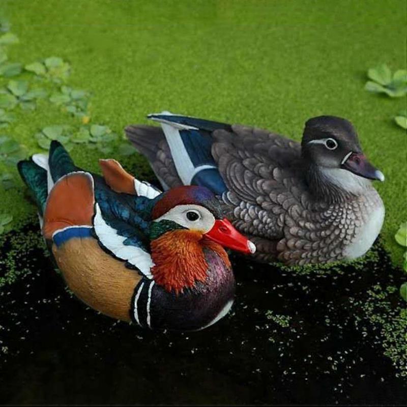 Realistic Mandarin Duck Statue Fine Symbol Resin Art Craft Mandarin Duck Ornament for Pool  -Yx