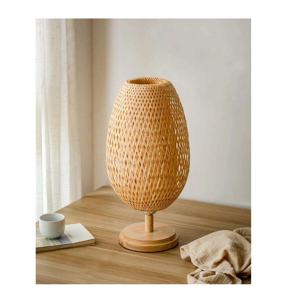 

Маленькая настольная лампа из ротанга, бесступенчатая регулировка яркости, винтажная плетеная деревянная тумбочка, для спальни, гостиной, стола