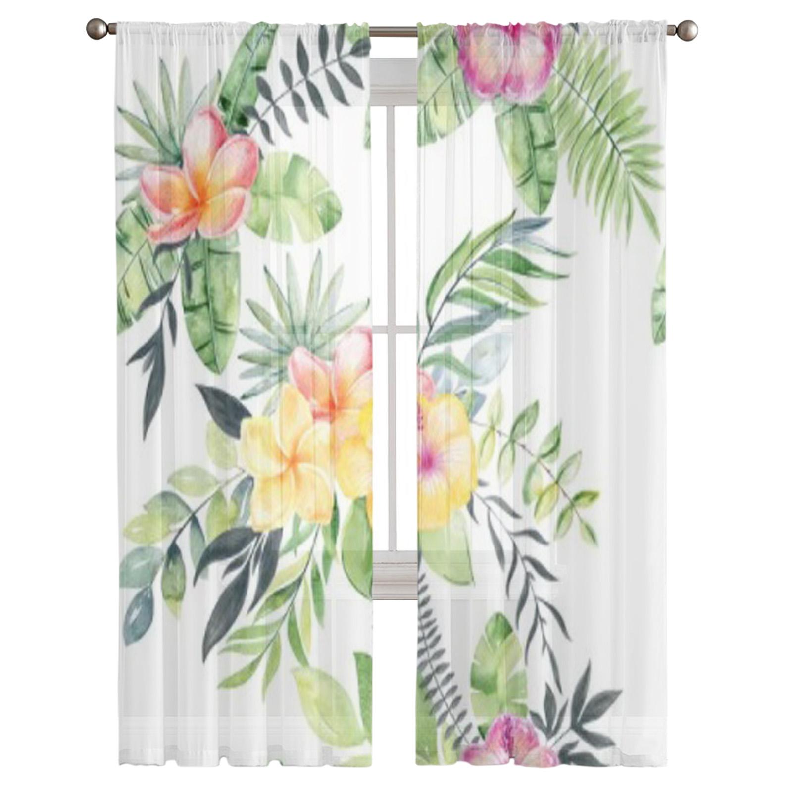 Прозрачные шторы с акварельными цветами для гостиной — фото 2