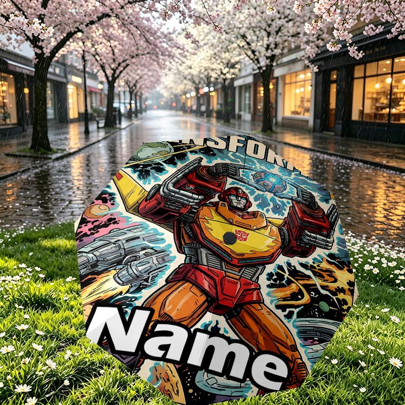 Custom Name Personalized Transformers Print Umbrella, Auto Open Close, 8‑Rib Sturdy Frame, Commute Camping Hiking Use, Birthday Gift