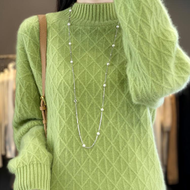 

Осінь-зима. Жіночий пуловер з ромбовидною решіткою, потовщений светр, одяг із мериносової вовни, кашеміровий трикотаж, жіночий топ One Size зелений