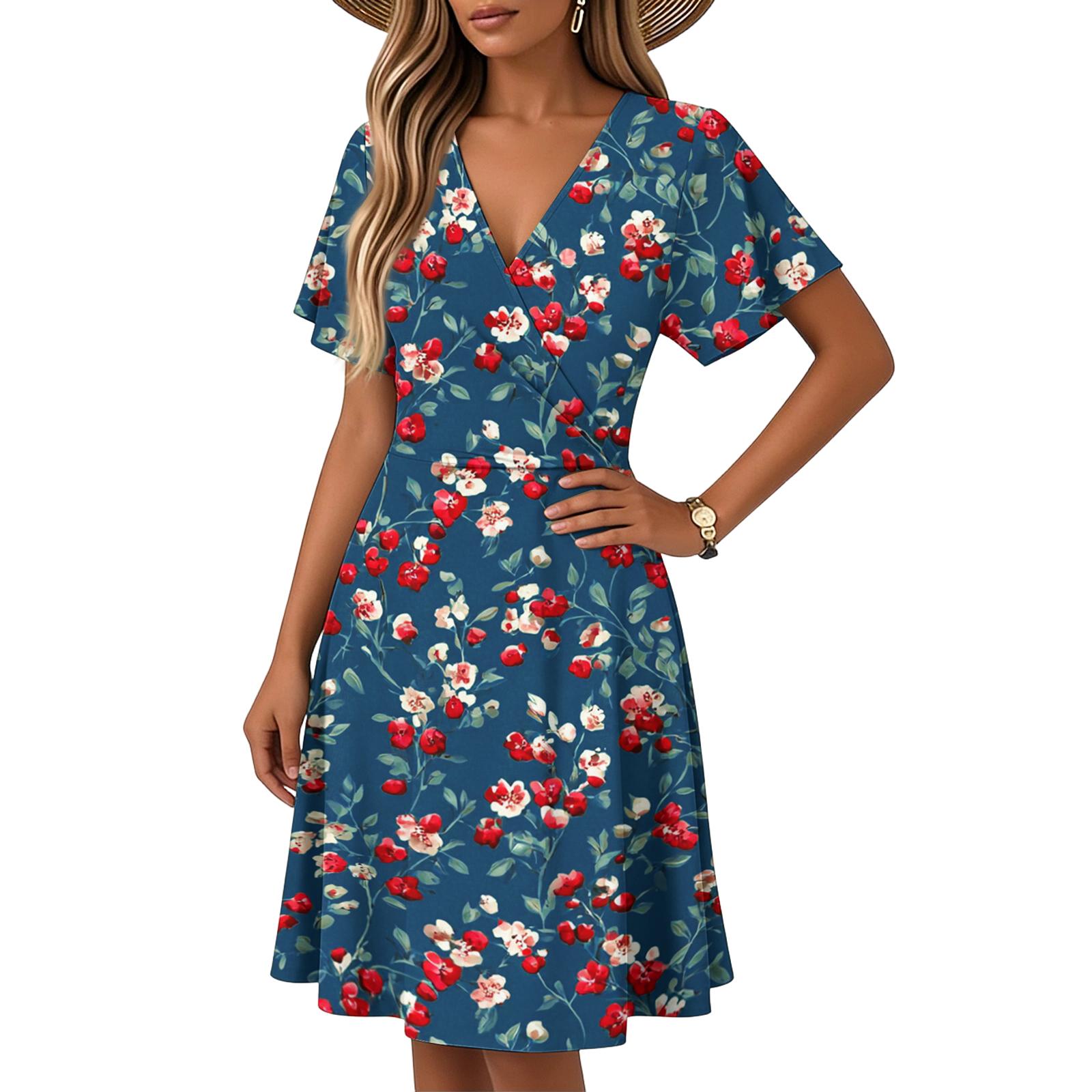 Women s Horn Sleeve Short Sleeve Plant Floral Print V-Neck Top XL