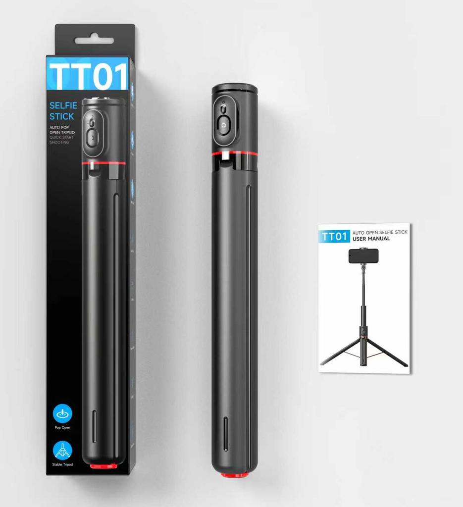 Auto Tt01 Pop Up Selfie Stick Tripod Hidden Phone Clip Expandable 52.36" For Mobile Phone With Bluetooth Magnetic Remote