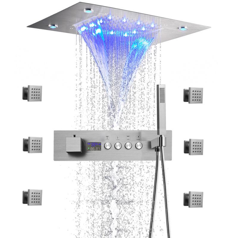 Wall-Mounted Thermostatic LED Shower Set with Digital Display and All-Copper Fixtures
