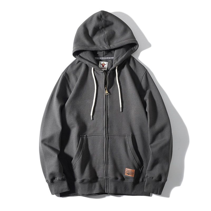 Heavy American Style Cardigan with Zipper for Spring and Autumn Iron Gray 3XL