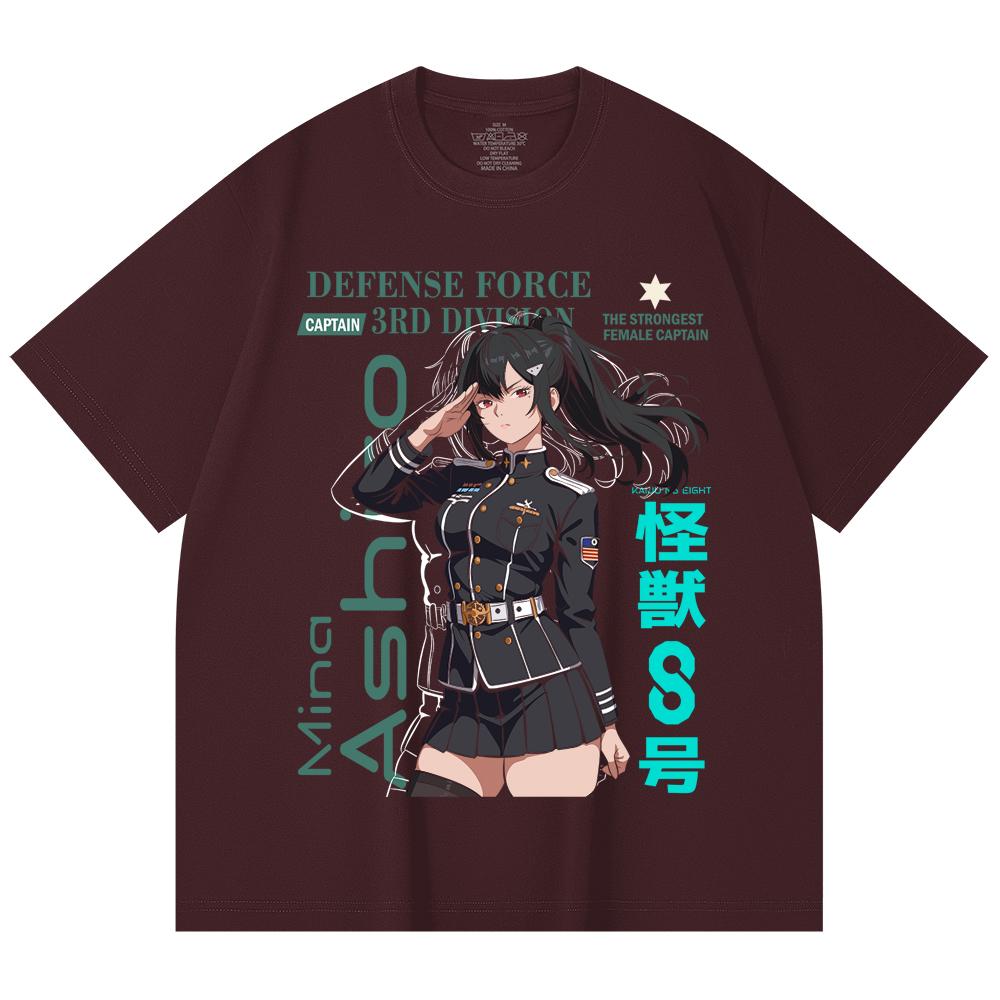 

230 Gsm 100% Cotton Kaiju No 8 V16 Mina Print Unisex Heavy Cotton T Shirt 2XL вина червоного кольору