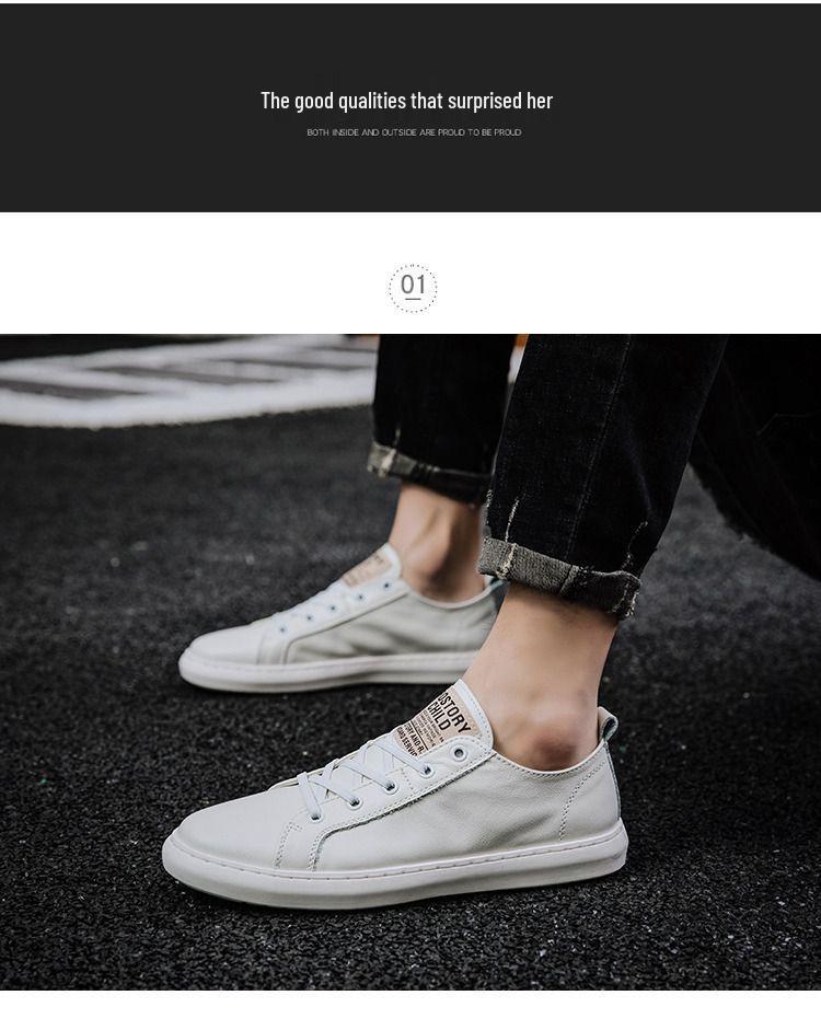 Men's Genuine Leather Sneakers - 2025 Korean Style Casual Versatile White & Black Shoes