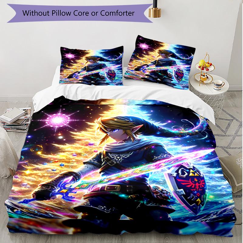 3pcs Duvet Cover Set (1*Duvet Cover + 2*Pillowcase, Without Core), The Legend of Zelda Print Soft All‑Season Bedding Set, Home Bedroom Decor Gift