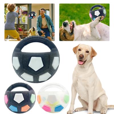 Dog Calming Ball W/ Handle Rubber Football Shape Pet Dog Toys Interactive Squeaky Pet Football for Large Medium Small Breeds