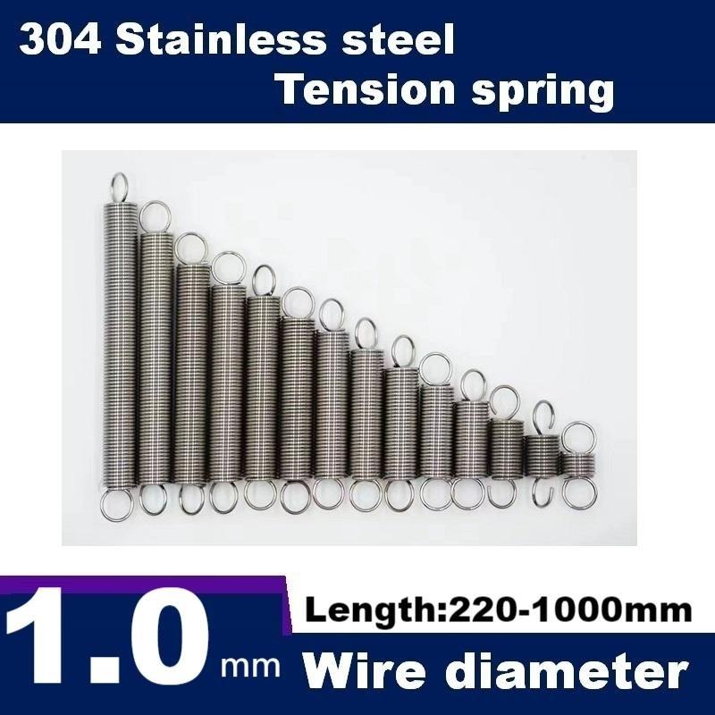 Length250-1000mm,Wire Dia1.0/1.2mm 304 Stainless Steel Tension Springs,Hook Extension Spring,Outer Dia6-12mm,