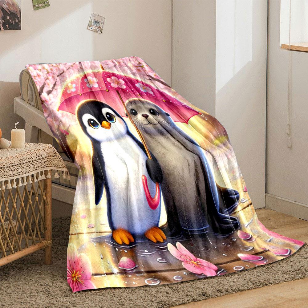 Animal Cartoons Holding Umbrellas Print Blanket Warm Soft Fluffy Kids and Adults Sofa Bed Throw Blanket Outdoor Travel Camping