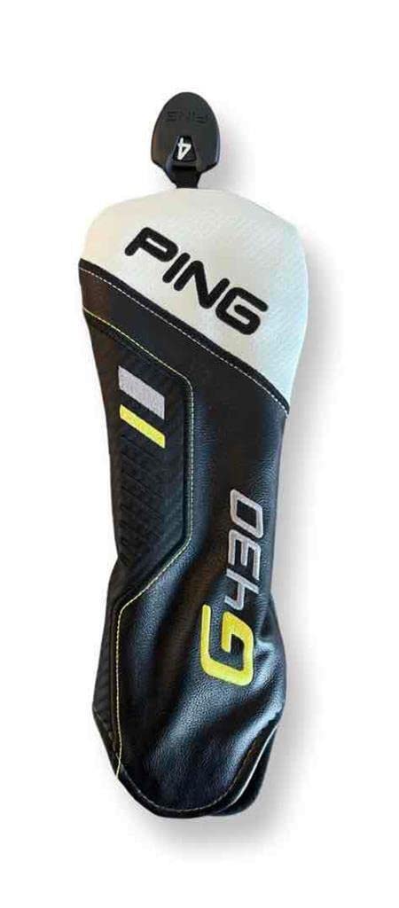 PING G430 Fairwayholz Headcover, Schwarz Weiß-Gelb-Grau, Leder, Verstellbarer Nummernanhänger.