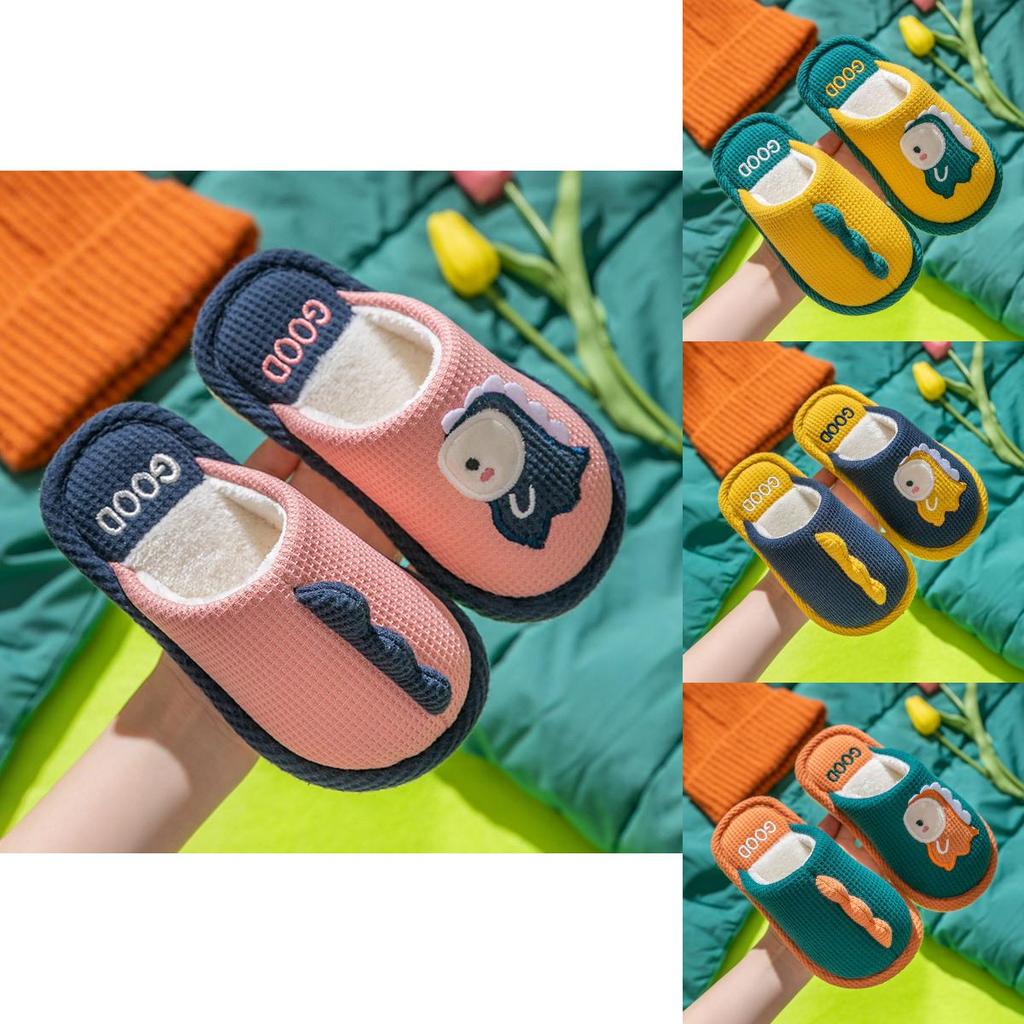 Dinosaur Childrens Cotton Slippers With Plush Interior For Indoor Warmth And Comfort