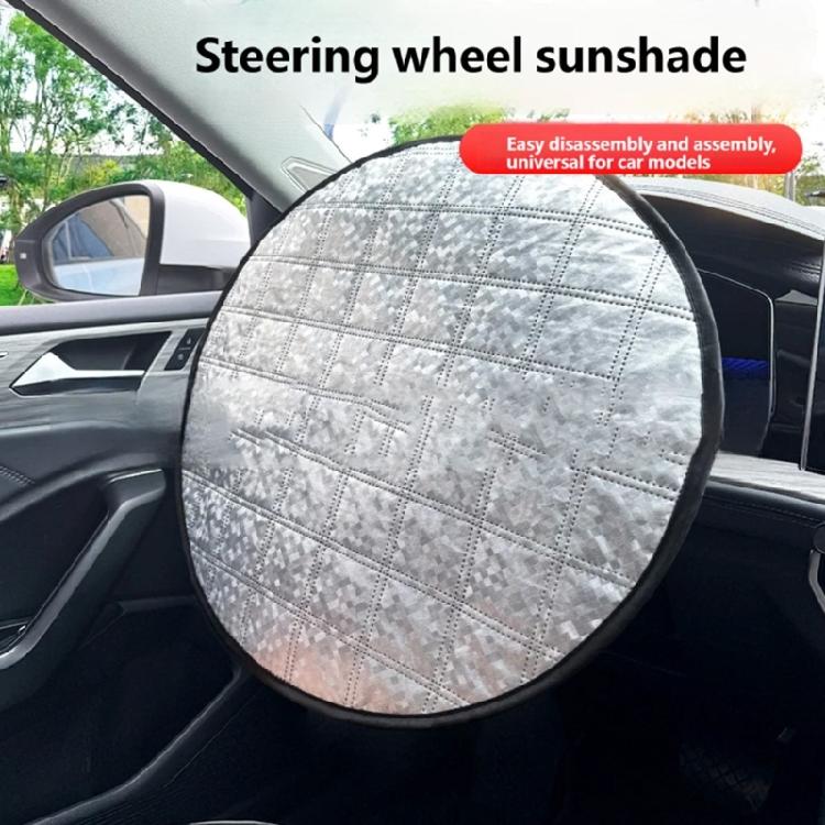 Parked Car Steering Wheel Cover, Soft Quilted Sun Cover, Foldable 43 cm Accessory for Daily Drivers in Warm Weather