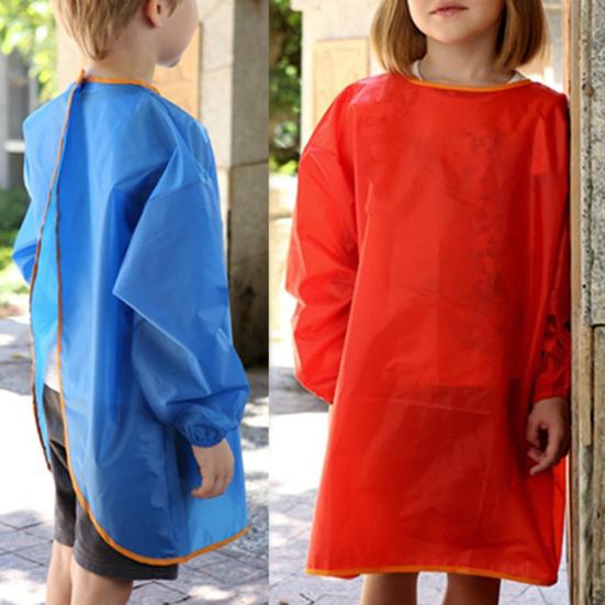 Kids Solid Color Waterproof Long Sleeve Painting Apron Feeding Smock Bib Coat