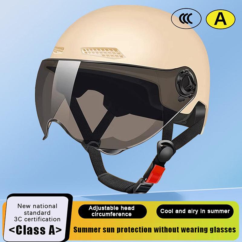 1 Piece 3C Certified Men'S And Women'S Adult Cartoon Electric Bicycle Motorcycle Half Helmet With Goggles Bicycle Safety Helmet
