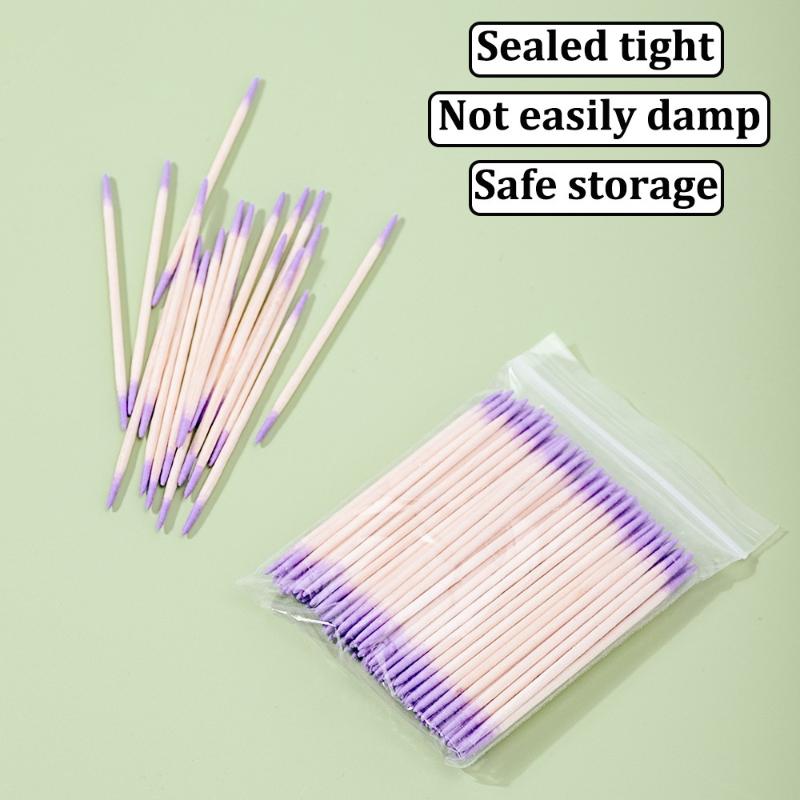 100/200/300/500Pcs Nail Double-Head Wood Swab Cleaning Sticks Purple Dual-Tipped Cotton Head Cleaning Swab Nail Polish Remover