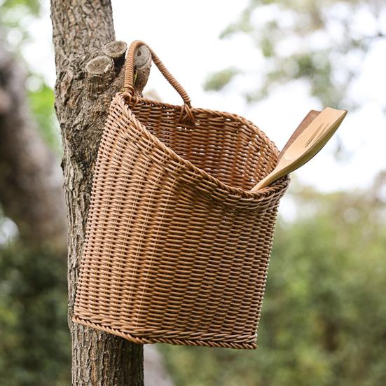 Handwoven Storage Basket Boho Hanging Basket with Handle Rustic Storage Basket for Flowers Fruits Vegetables Kitchen Produce