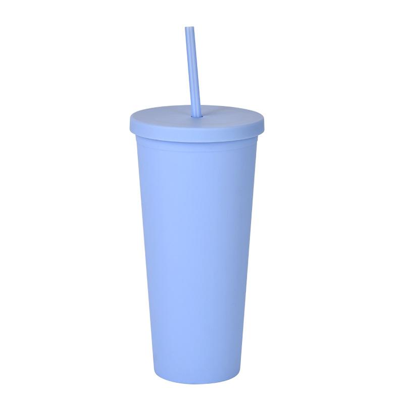 Doppelschichtiger Plastikbecher mit Strohhalm 22oz Großvolumiger Outdoor-Matt-Wasserbecher