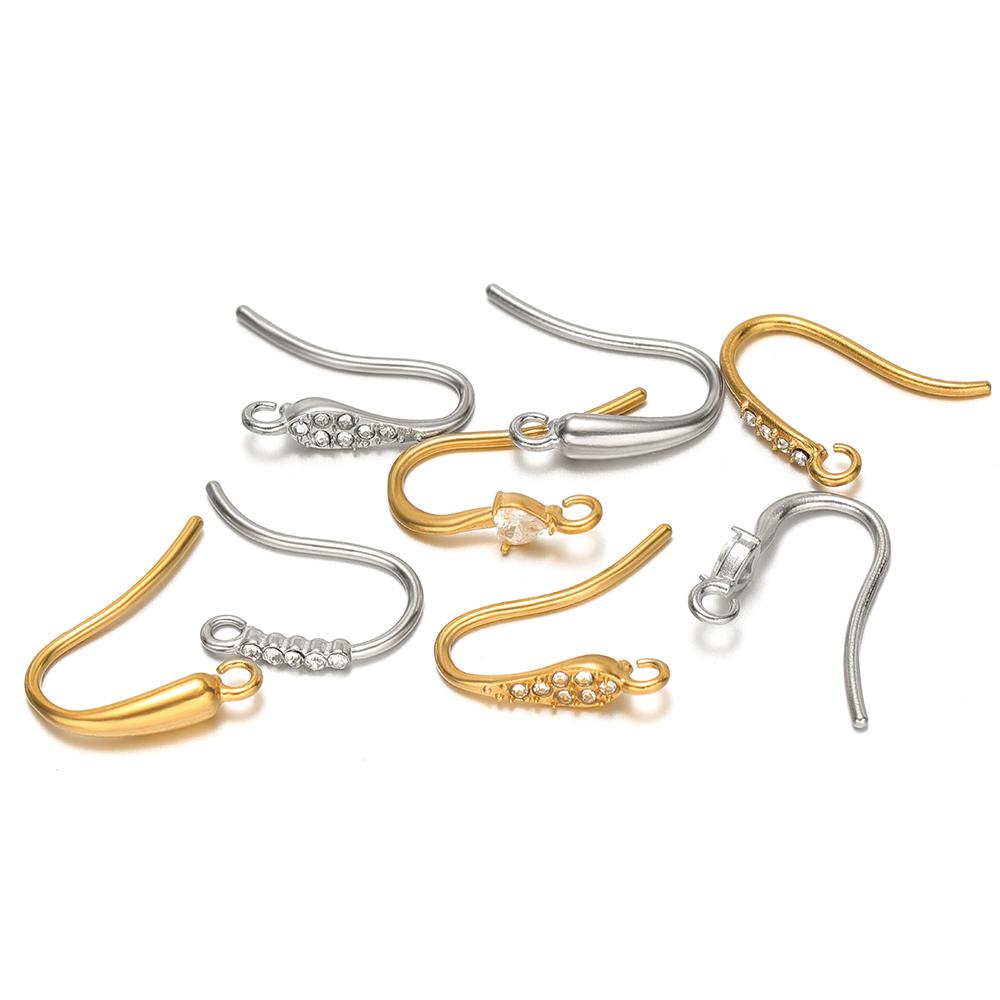 10pcs Stainless Steel PVD Gold Plated Zircon Earring Hooks Wires for DIY Jewelry Findings Accessories Handmade Earrings Making