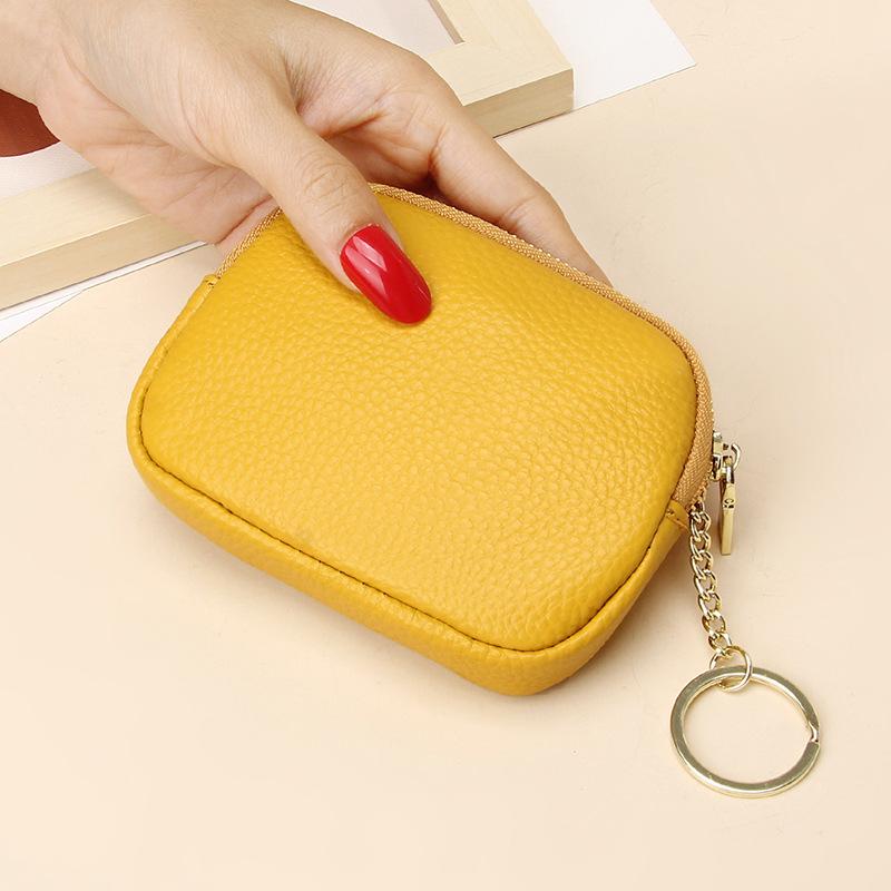 Genuine Leather Mini Zipper Wallet for Women Compact Keychain Coin Purse with Top Grain Leather Stylish Design