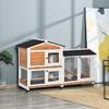 2-Tier Rabbit Hutch with Protective Net, Made of Wood, Metal and Bitumen, 157.4x53x99.5 cm, Yellow White and Black