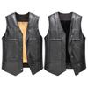 Vest i imitert skinn herre motorsykkel vest kåpe varm høst vinter enkelspent V-hals ermeløs jakke