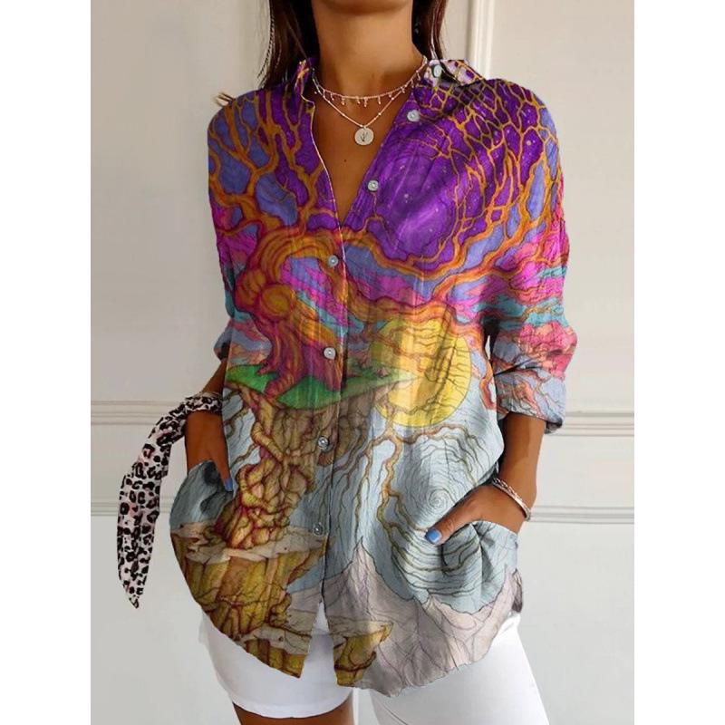 3D Abstract Pattern Women's Long Shirt with Drop Shoulder Sleeves
