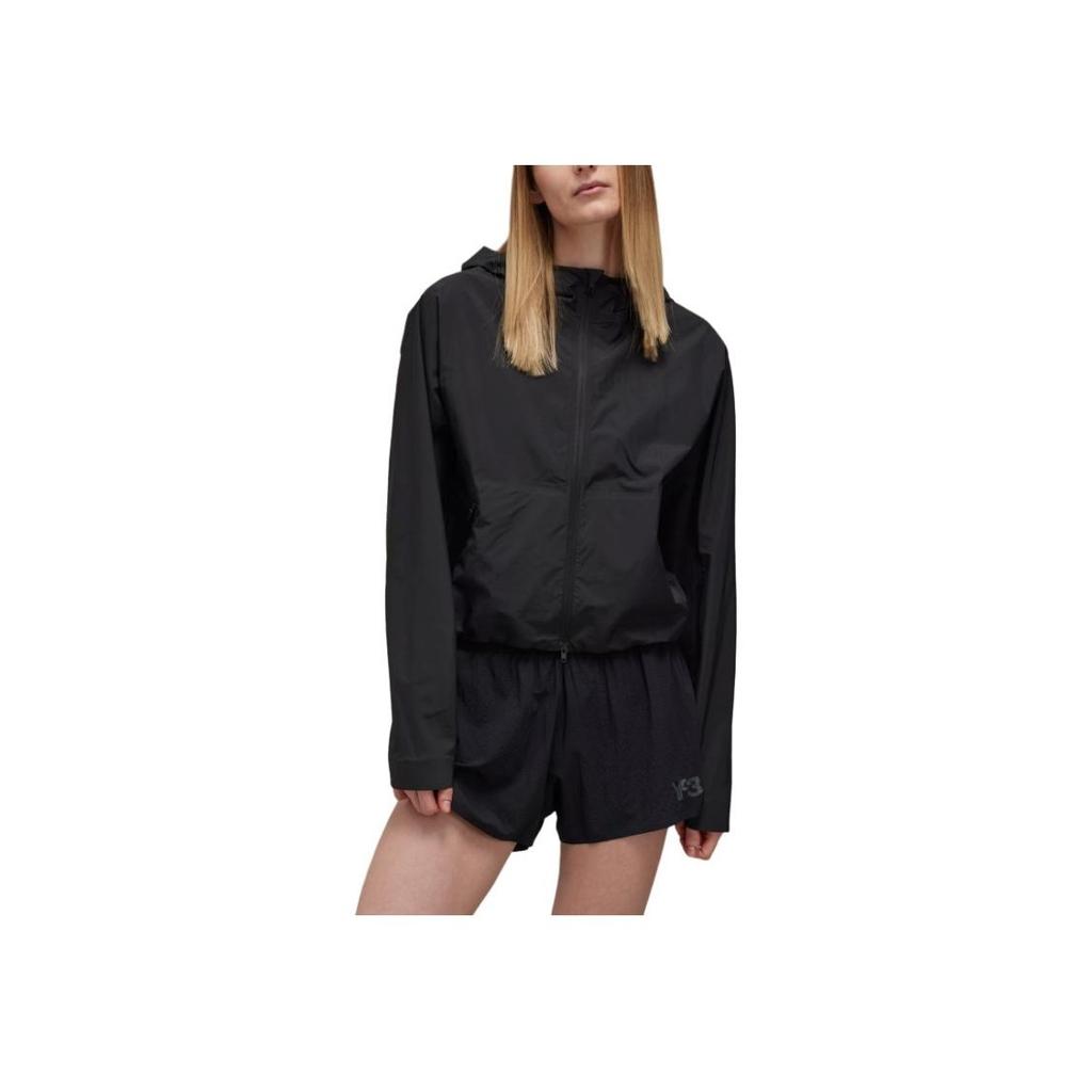 Y-3 Back Logo Printed Hooded Zip Long Sleeve Jacket Women Jackets Black IX0009