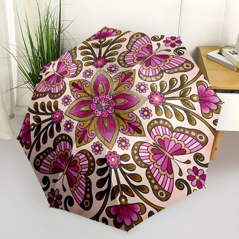 

1pc Butterfly Mandala Automatic Open/Close Umbrella, Folding Compact Umbrella with Lightweight Design for Women/Men yy251028257