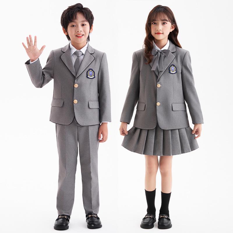 Spring/Summer Academy Style School Uniforms for Boys & Girls - Gray Set for Children's Day Performance