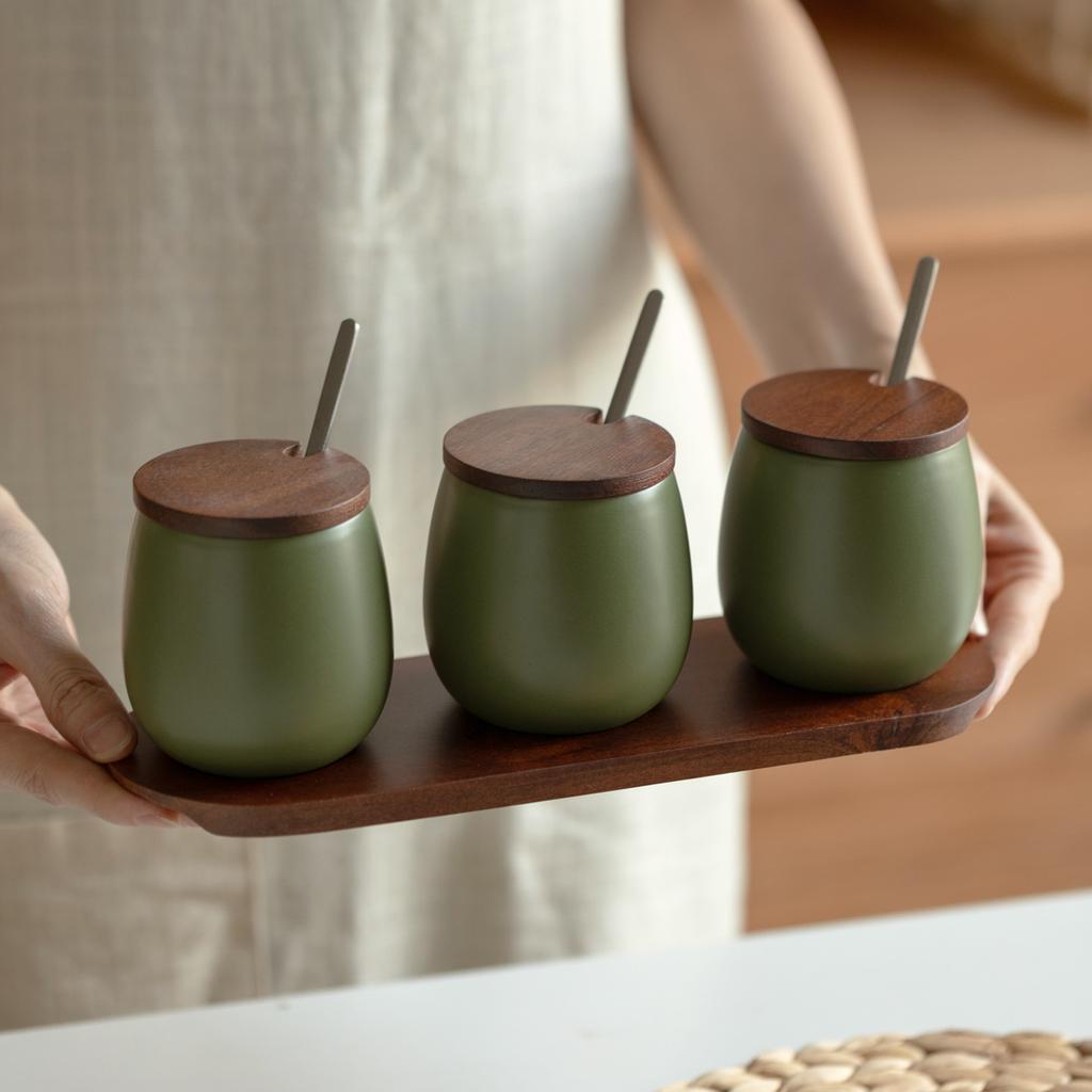 Nordic Household Ceramic Seasoning Jar Cone-shaped Seasoning Box Kitchen Storage Container Household Accessories Ceramic Jar