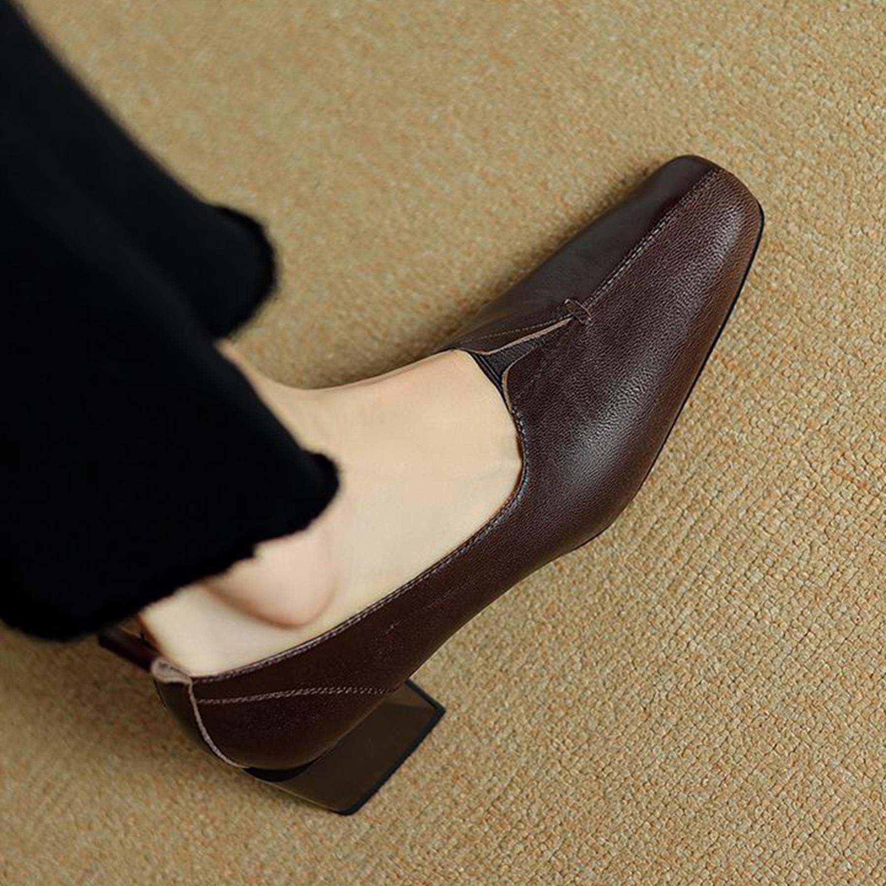 

Осенне-летние туфли из овчины krazing pot на высоком толстом каблуке с квадратным носком, офисные женские туфли-лодочки